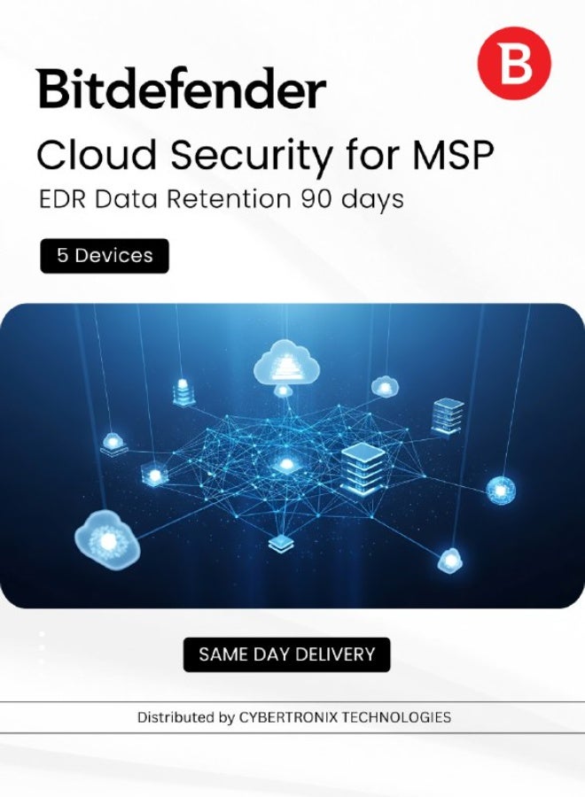 Bitdefender Cloud Security MSP - EDR Data Retention 90 days 5 Devices for 1 Year | Digital License | SAME DAY DELIVERY